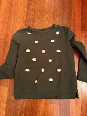 Talbots Pullover Womens L Green White Embroidered Fuzzy Sheep Sweatshirt